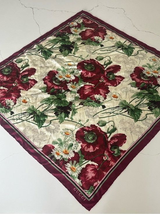 Gucci Accessories - Gucci Floral Silk Scarf/Top in Maroon, Green and White